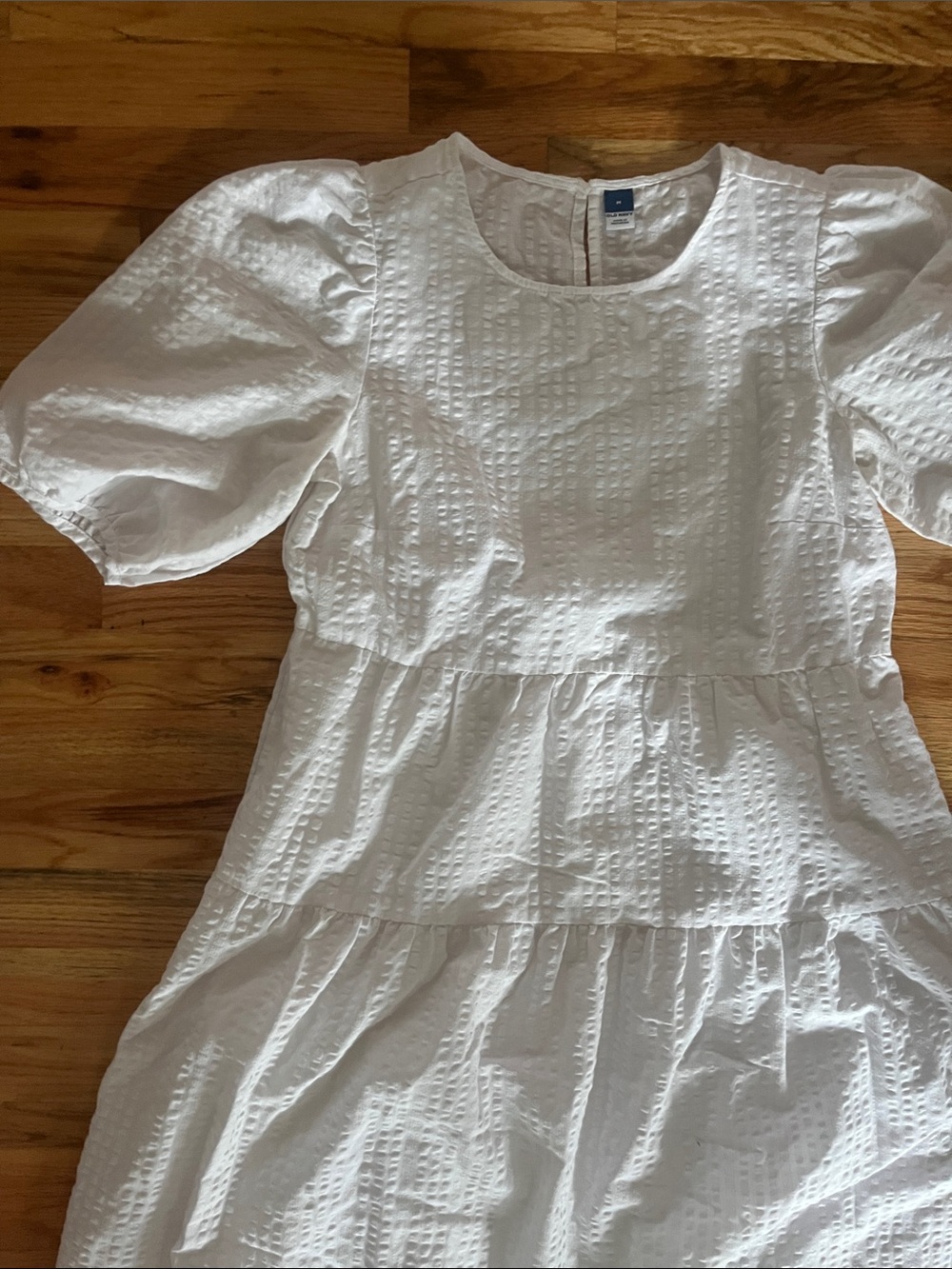 Old Navy White Textured Puff Sleeve Midi Dress size M
